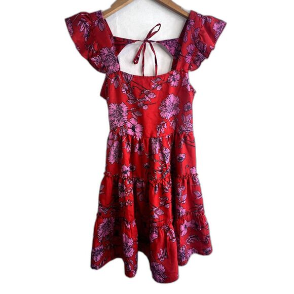 Band of the Free Mini Dress Size XS Red Floral Print Flutter Sleeve Gypsy Boho - Picture 1 of 10
